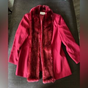Red Faux Fur Trim Women's Blazer